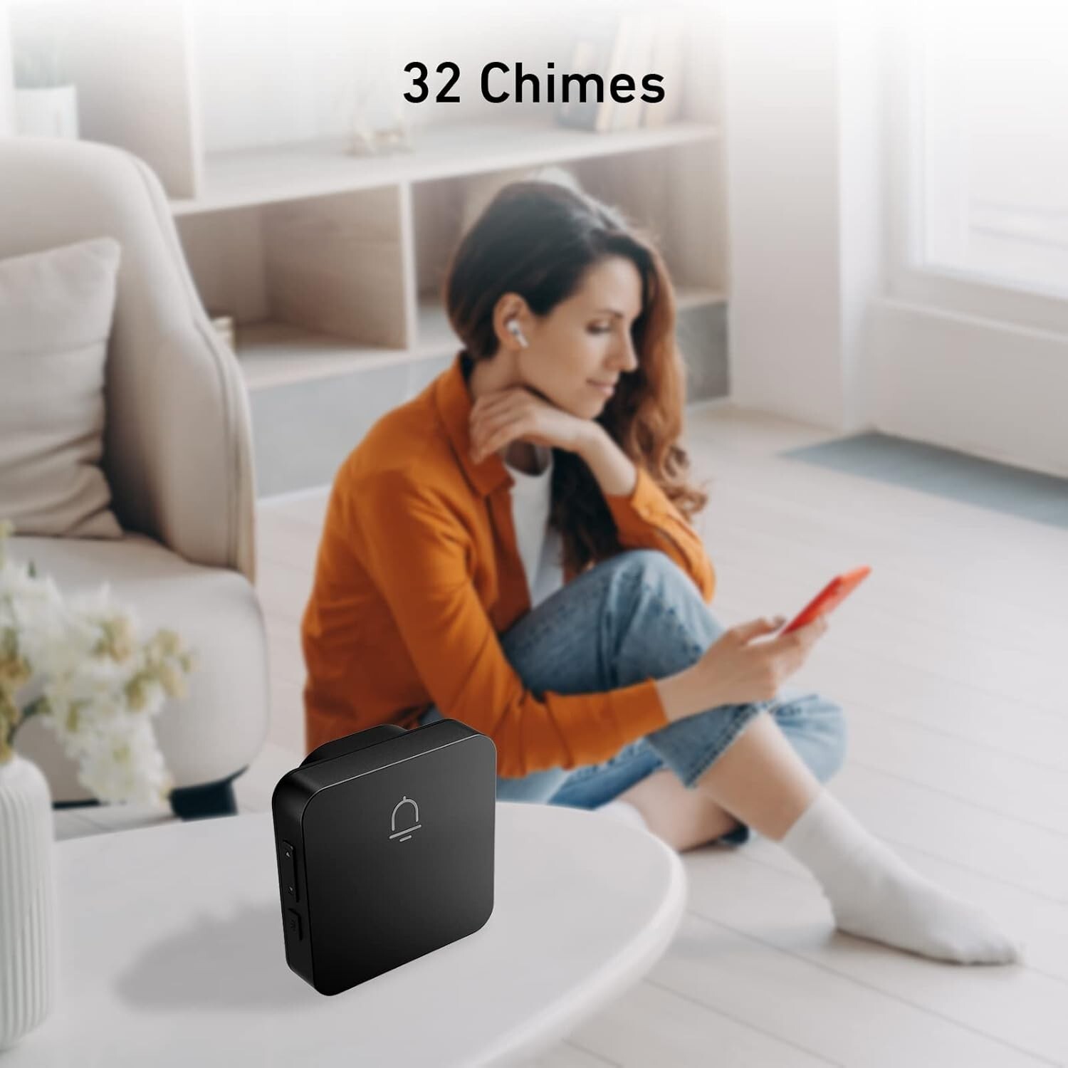 Modern Black Wireless Doorbell - 2 Push Buttons, Adjustable Volume, Easy Install