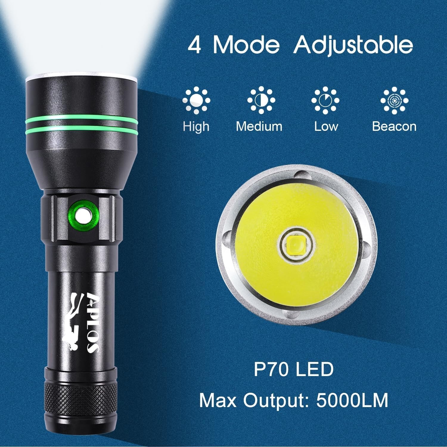 5000 Lumen Scuba Diving Flashlight - Waterproof Dive Torch for Night Adventures
