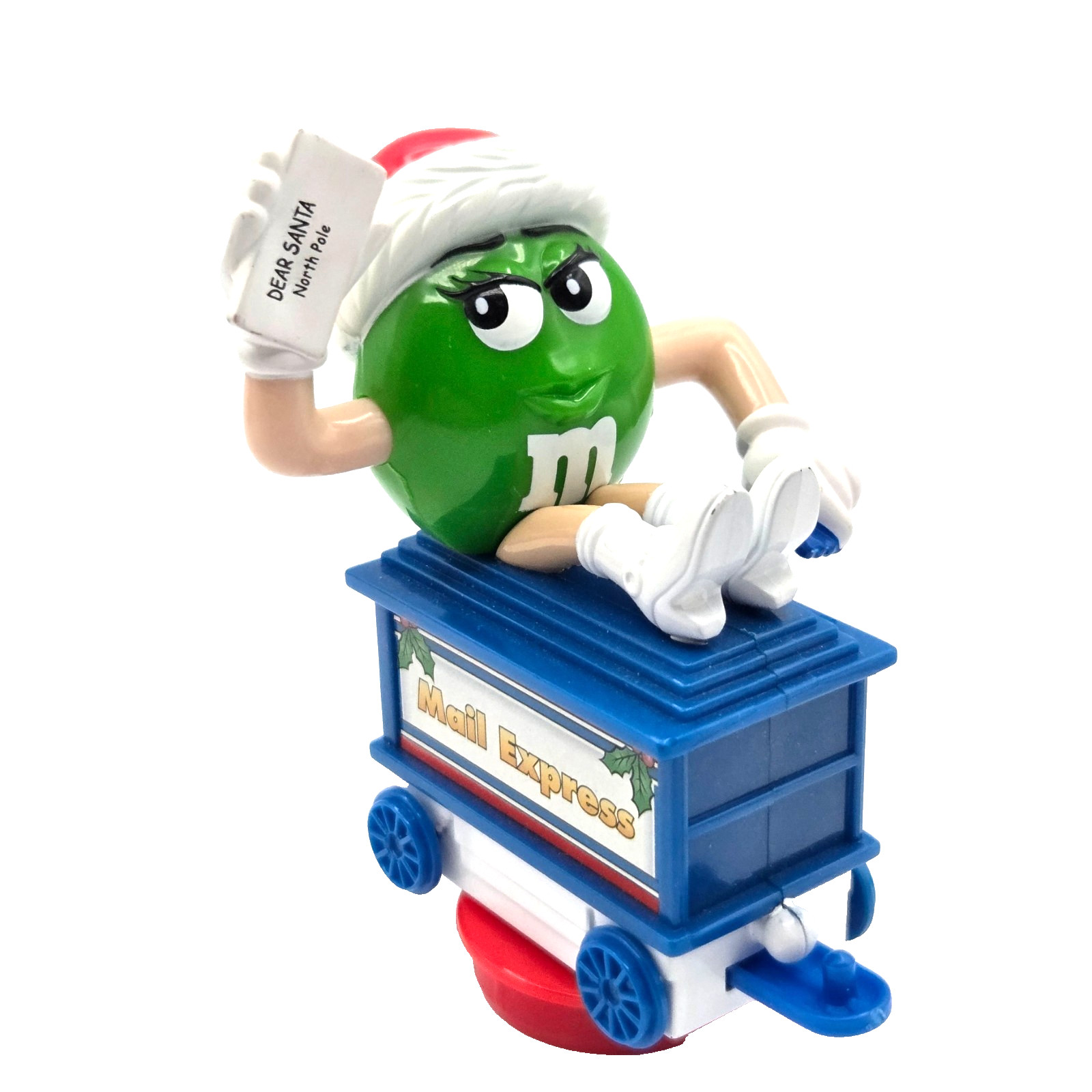 2002 M&M Christmas Holiday Train Series 1 Car 5 Green Mail Express Tube Topper