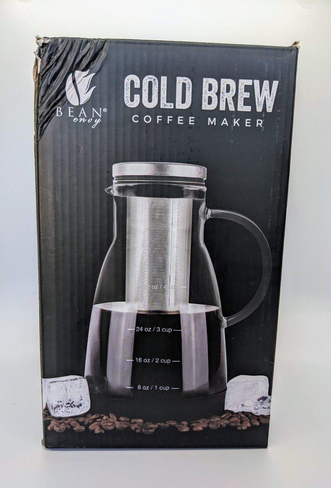 Bean Envy Cold Brew 32 Oz. Glass Coffee Maker W/ Silicone Cap& Base NIB