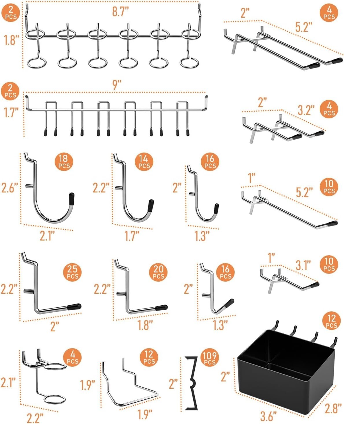 278PCS Pegboard Accessories Organizer Kit, Peg Board Hooks Assortment with Bi...