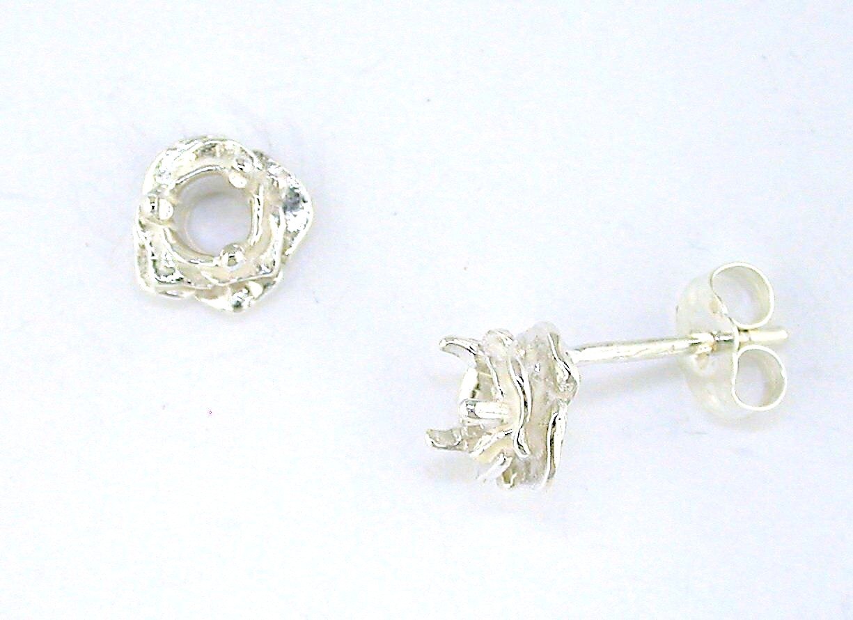Round Rose Earring Setting Sterling Silver