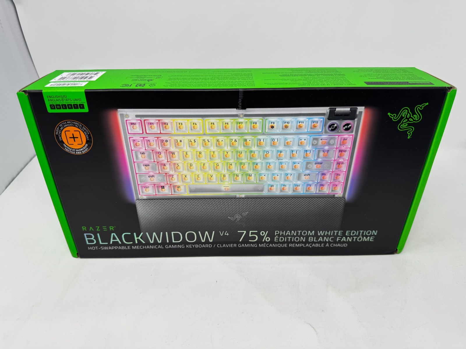 New Sealed Razer Blackwidow V4 75% RGB Mechanical Gaming Keyboard Phantom White