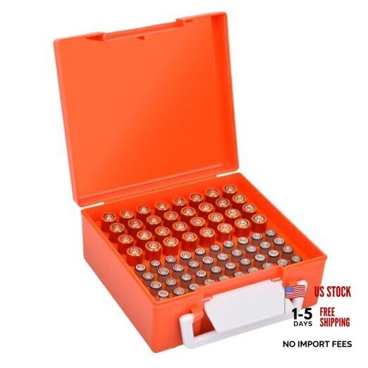 Battery Storage Organizer Holder Holds 72 AA AAA Batteries, Box Cases Orange