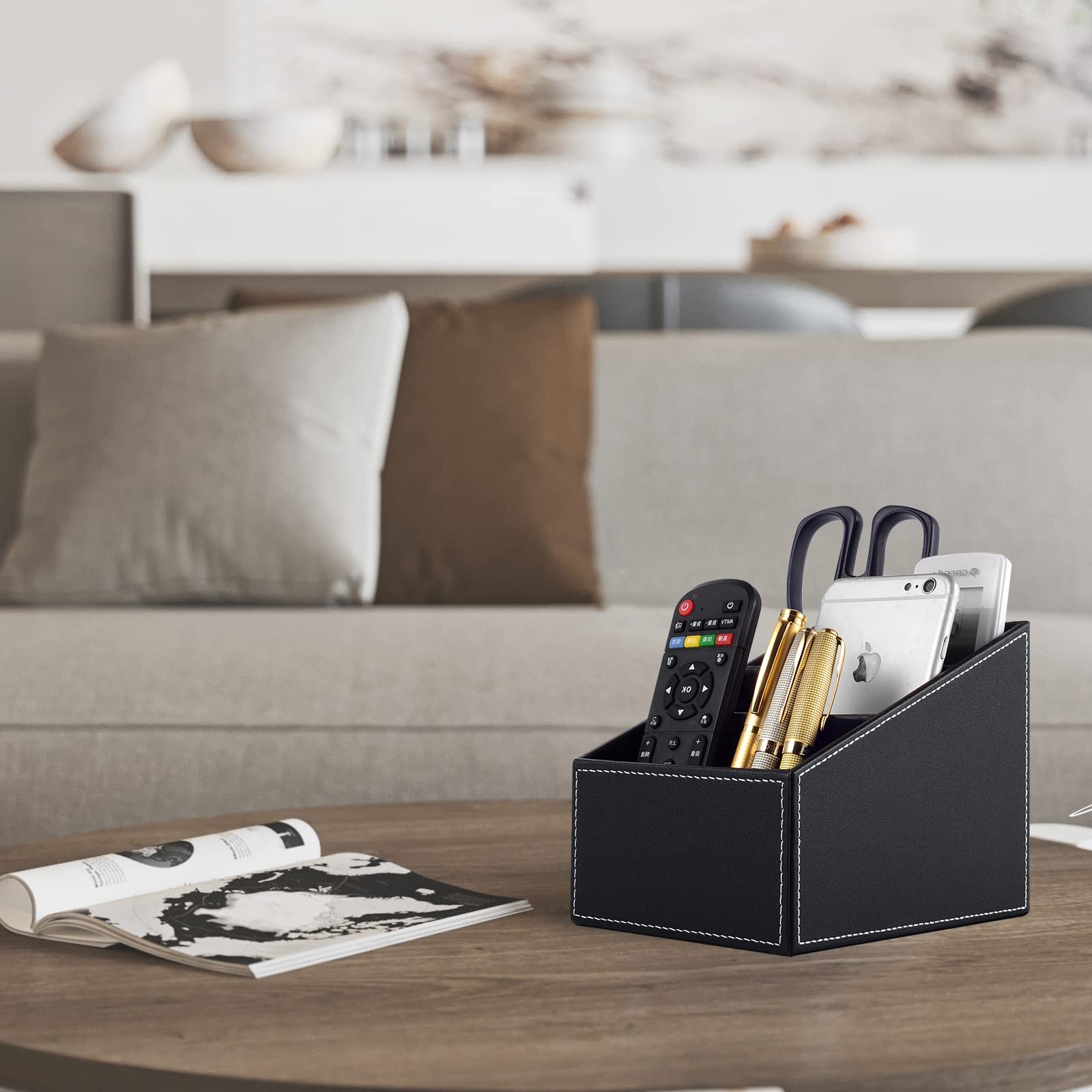 Fashionable PU Leather TV Remote Control Holder with 3 Compartments, Storage ...