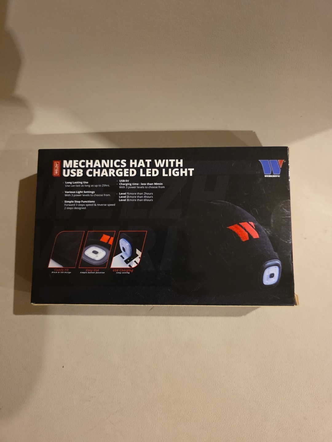Welzh Werkzeug - Mechanics Beanie-Hat With USB Charged  LED  Light  2674-WW