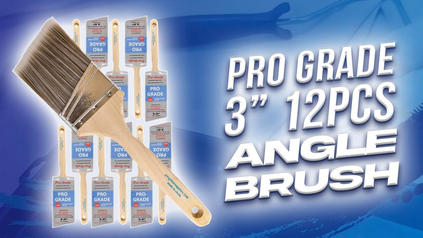 12 Pack 3" Angle Paint Brushes for Walls, Trim, & Detail Work