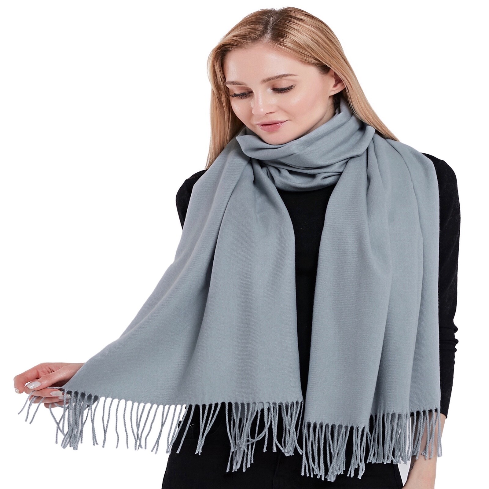 CJ Apparel Silver Grey Thick Solid Color Cotton Blend Shawl Seconds Pashmina NEW