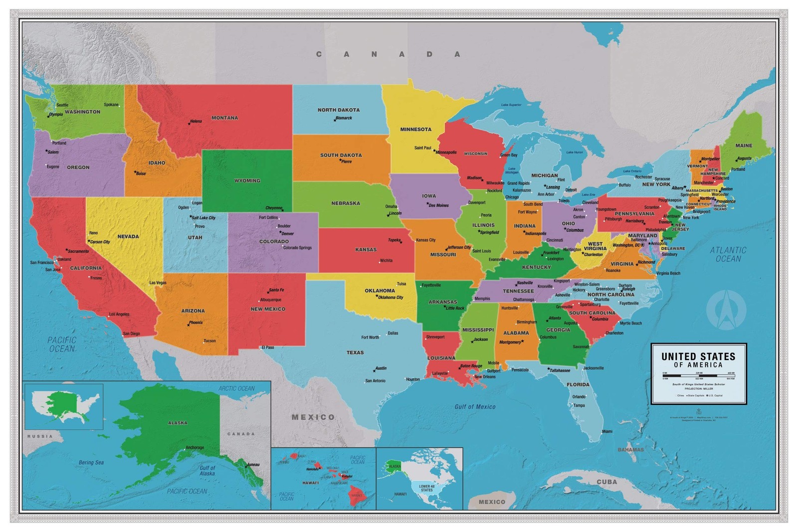 Laminated United States Scholar Map Poster | Educational Elementary School Ve...