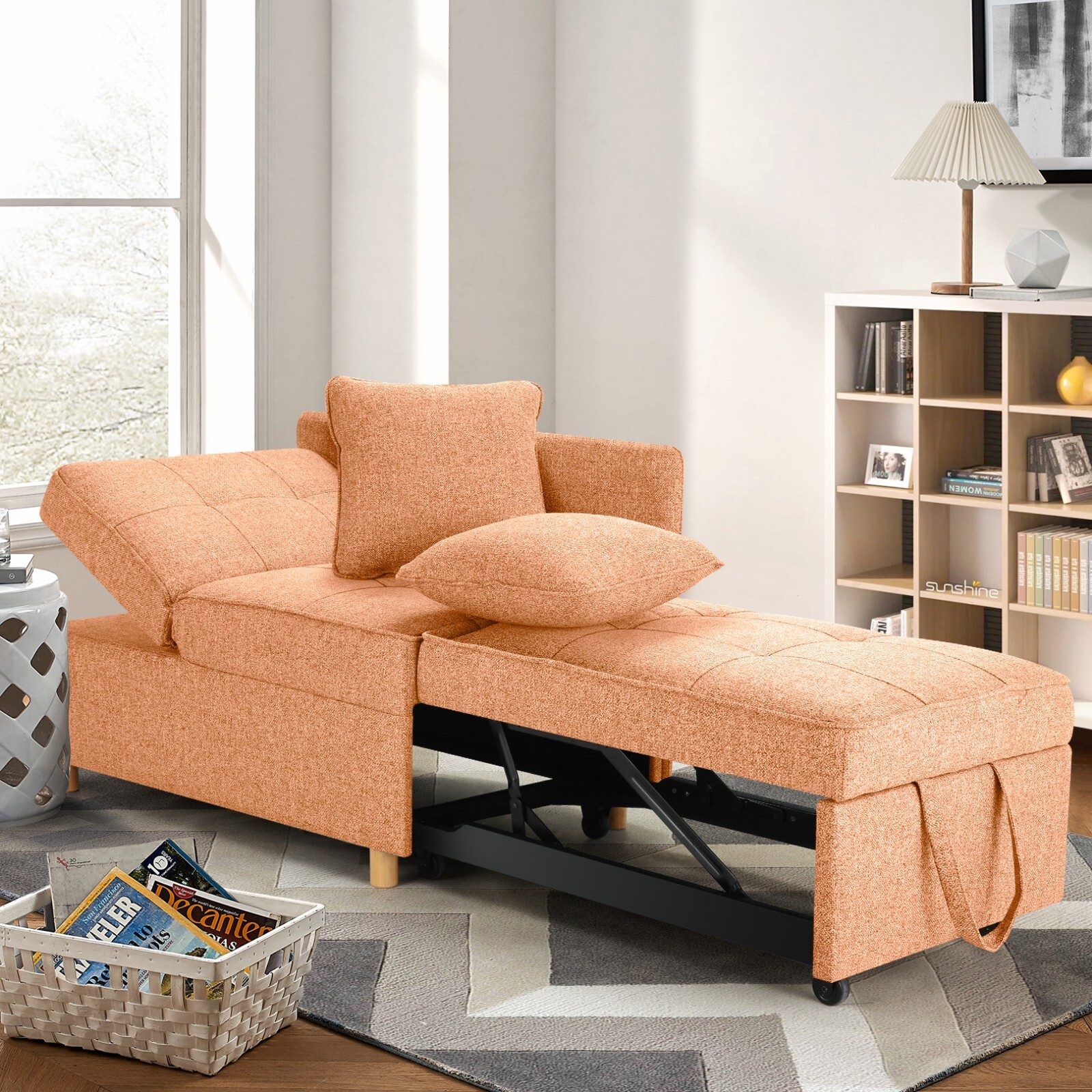 Folding Ottoman Sofa Bed Chair 4-in-1 Sleeper Sofa Adjustable Backrest+2 Pillows
