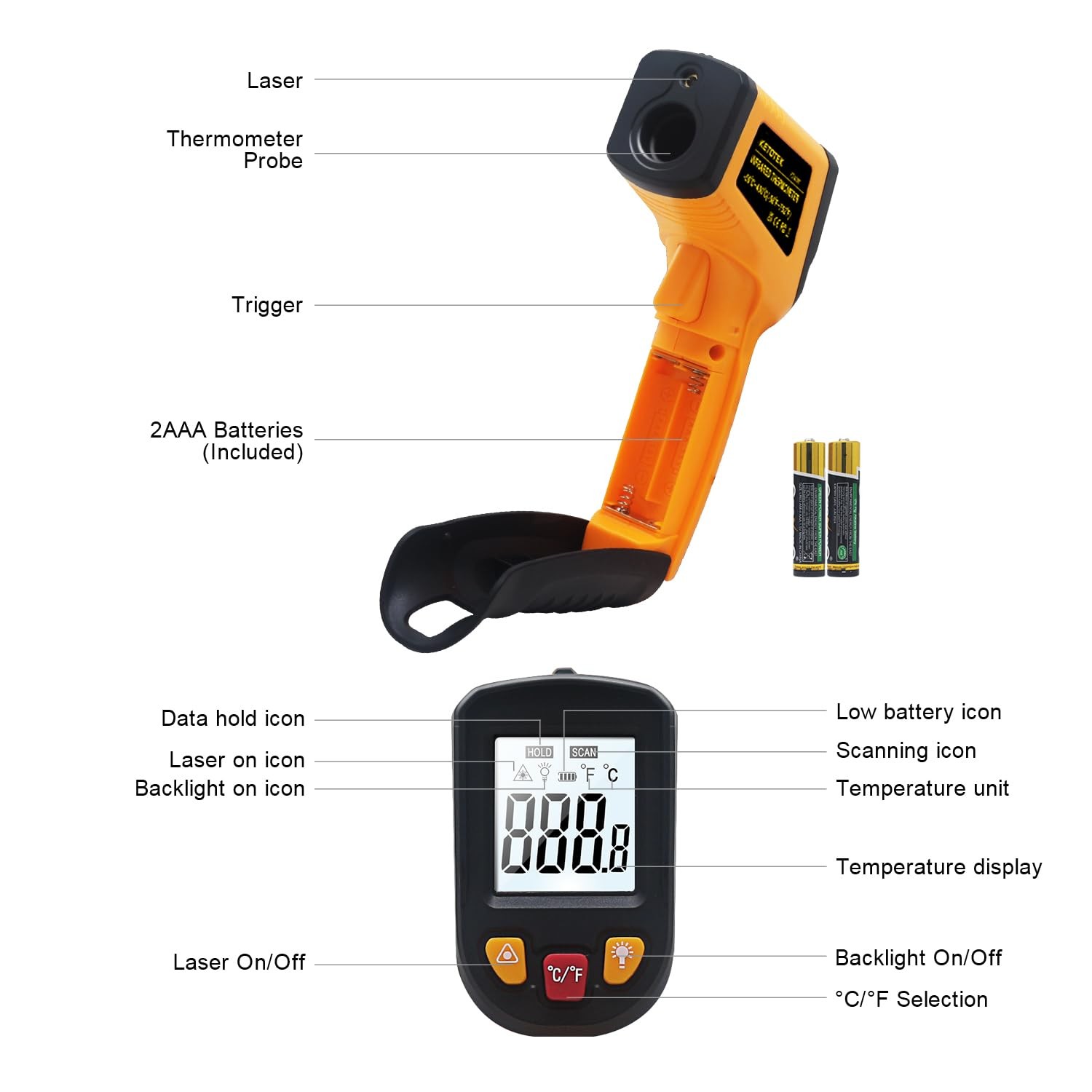 Digital Thermometer Temperature -58°F to 1112 °F(-50°C to 600°C) Handheld Non...