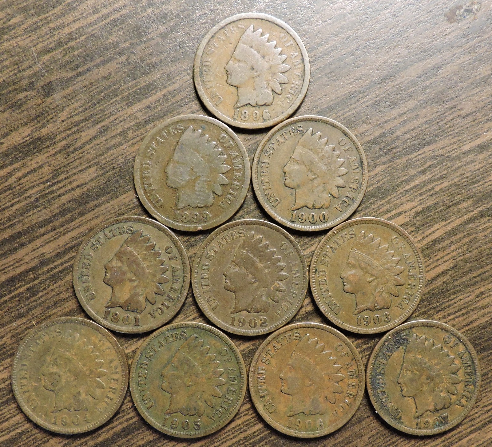 10 Indian Head Cents 1896, 1899 - 1907
