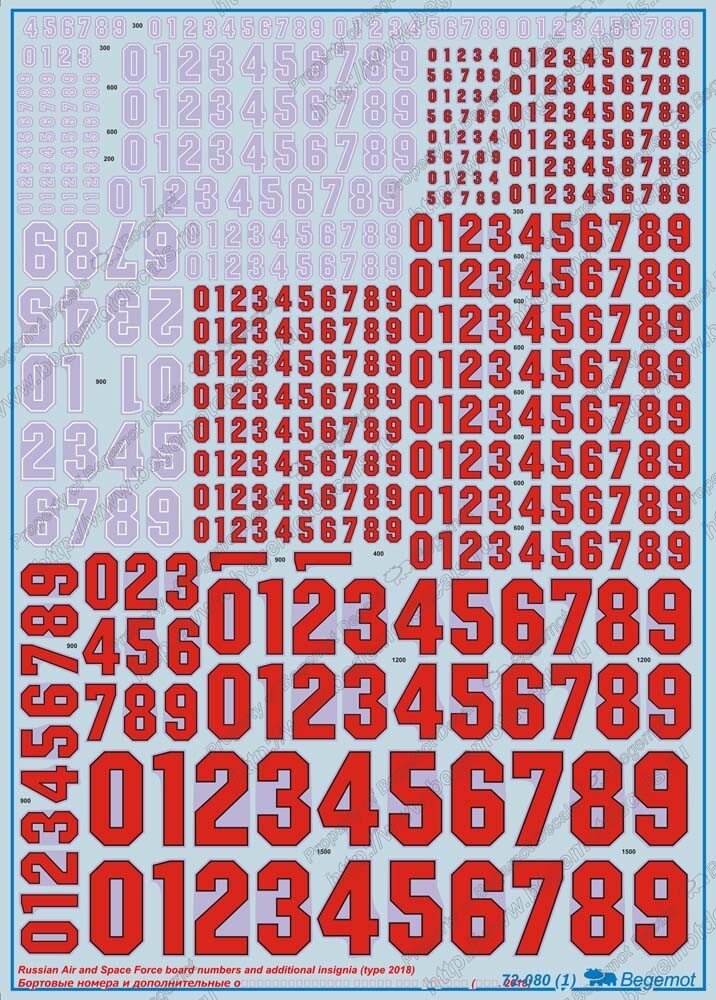 Begemot decal 1/72 Russian Air Force Numbers (type 2018)