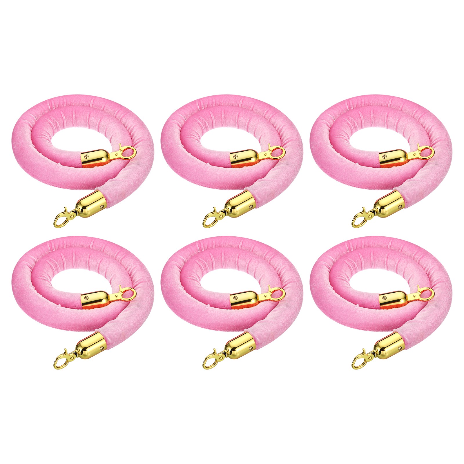 6 Pack Pink Velvet Stanchion Rope 4Ft Crowd Control Barrier Rope Golden