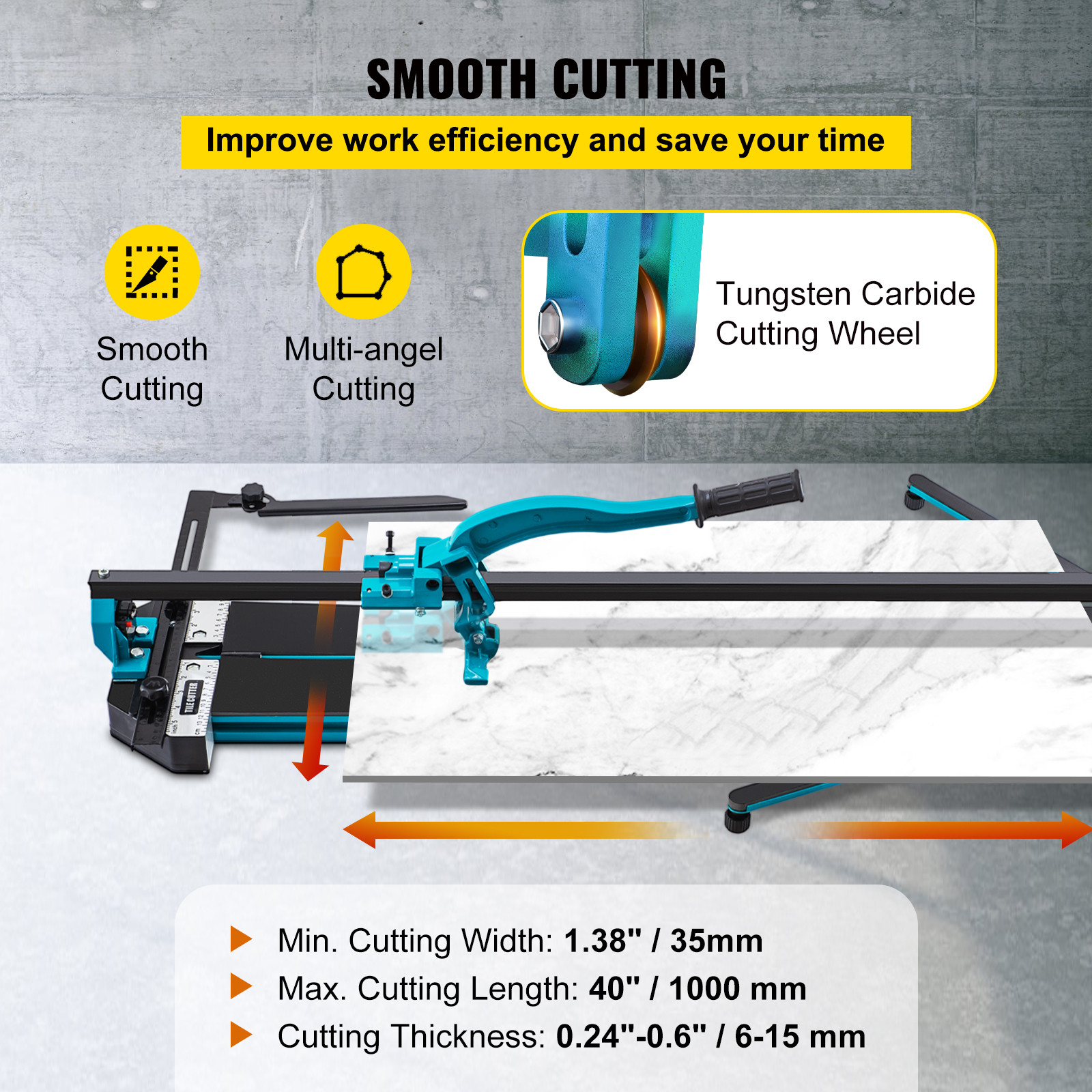 VEVOR Tile Cutter 39in Cutting Tool w/ Laser Guide Single Rail Double Brackets