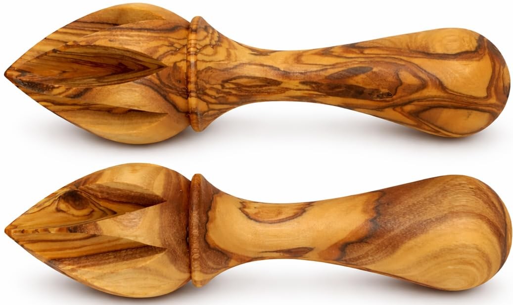 Olive Wood Citrus Reamer Set of 2, Handcrafted Wooden Lemon Juicer and Lime S...