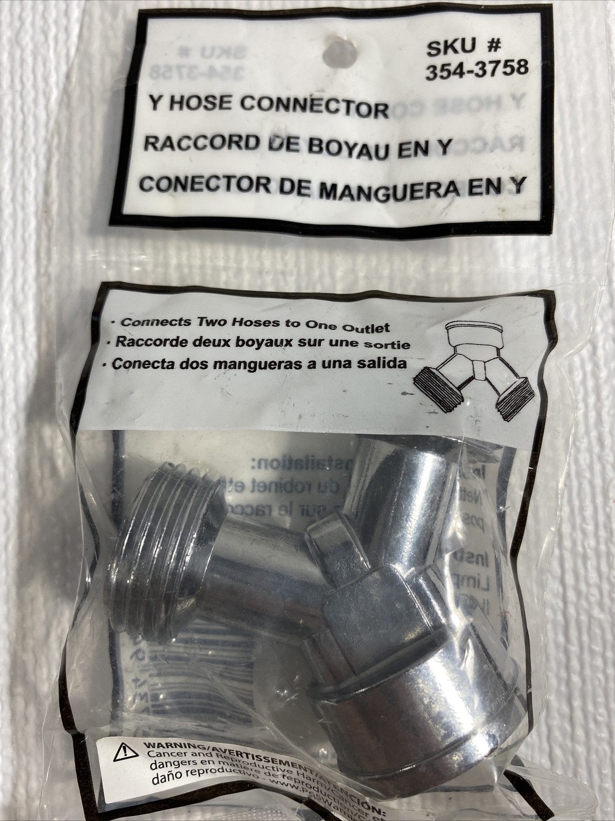Hose Y Connector Chrome Cast SKU 354-3758 Free Shipping