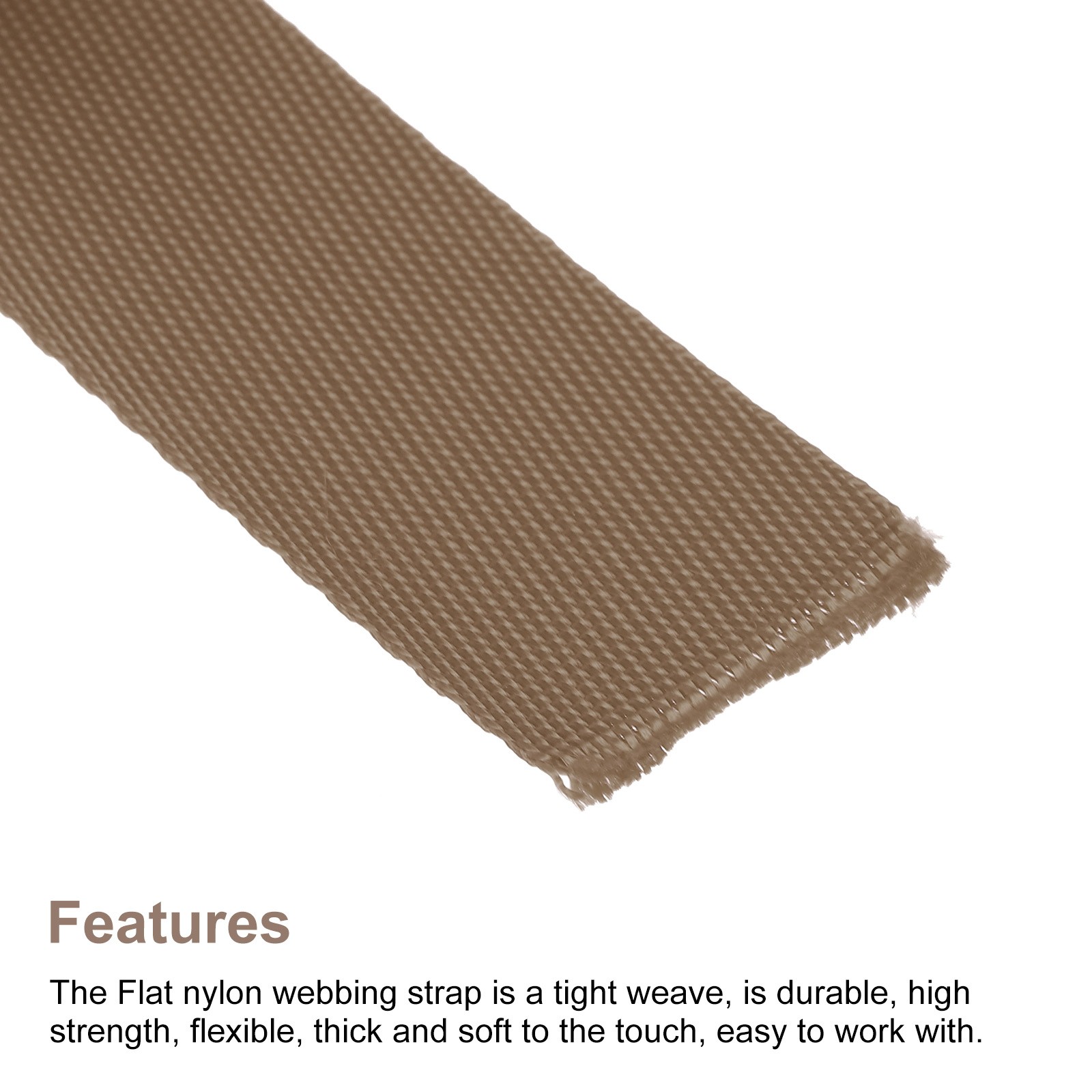 Flat Nylon Webbing Strap 1 Inch 20 Yards Light Brown for Backpack Luggage-rack
