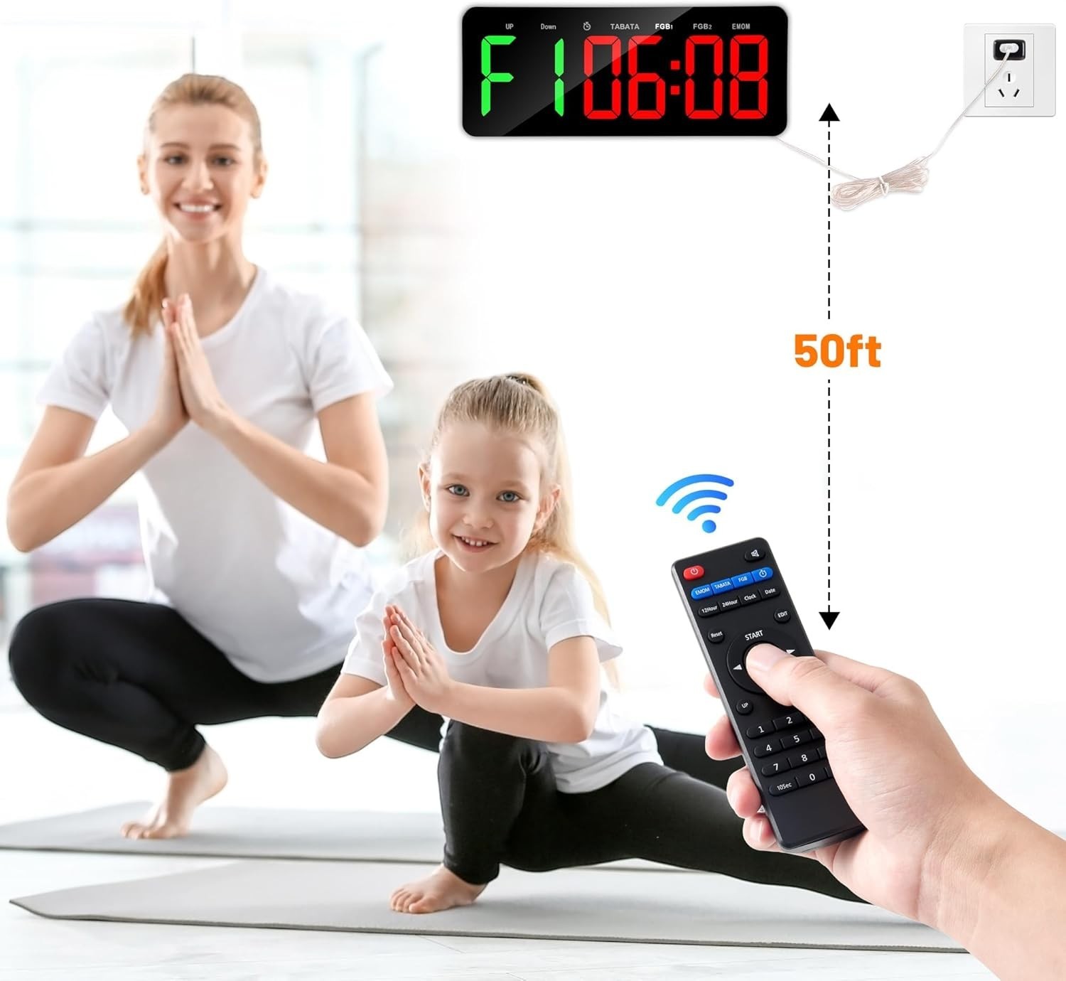 Workout Timer Clock with Remote Control Countdown Stopwatch Large Interval