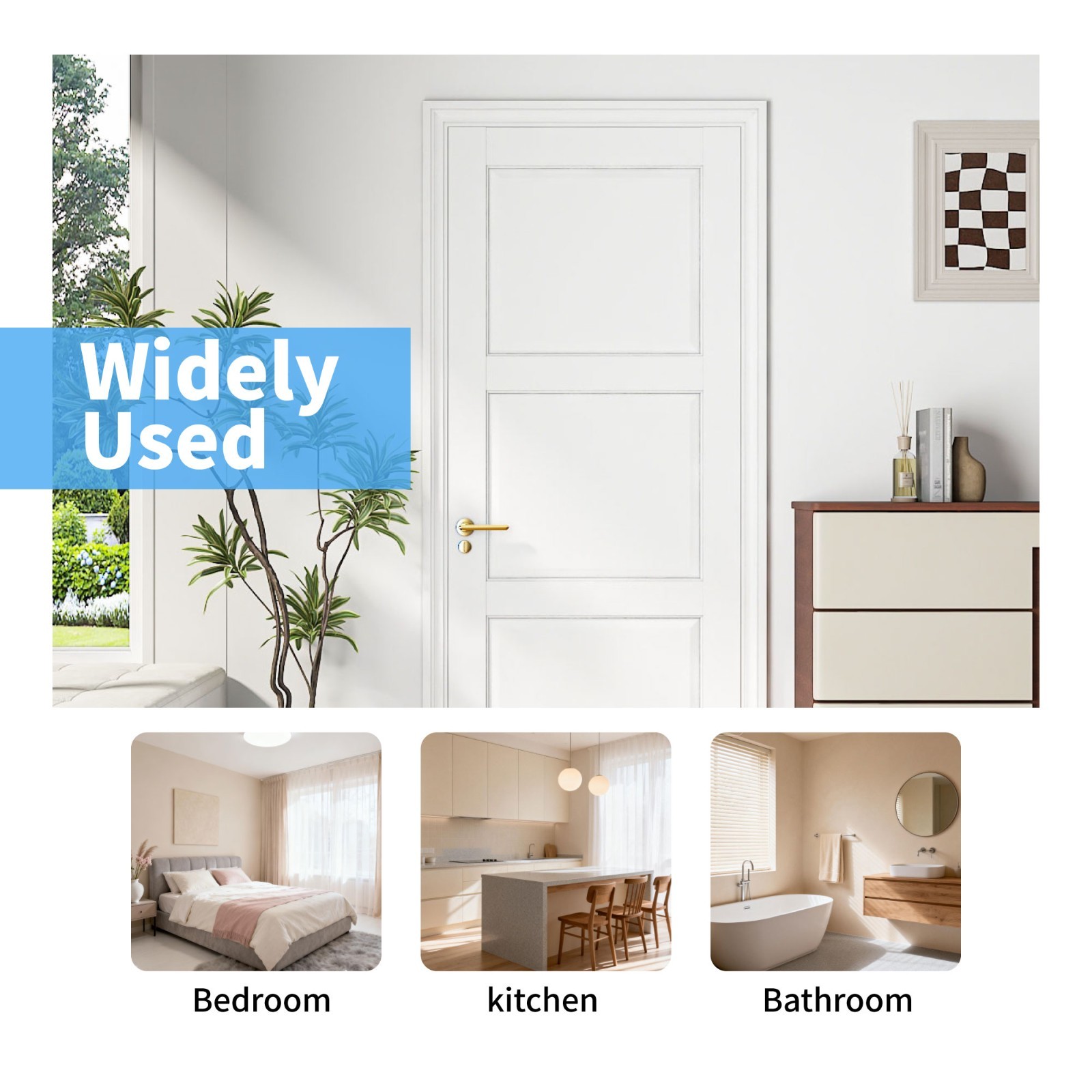 24''x80''3-Panel Solid Core Prehung Interior Door -Pantry/French No Hardware Kit