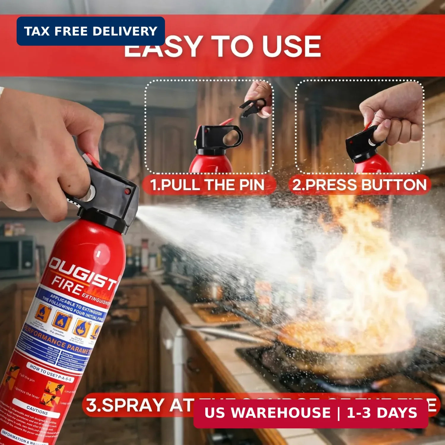 Multipurpose Fire Extinguisher (4 Pack, 21oz Each) with Wall Mount Bracket, Wate
