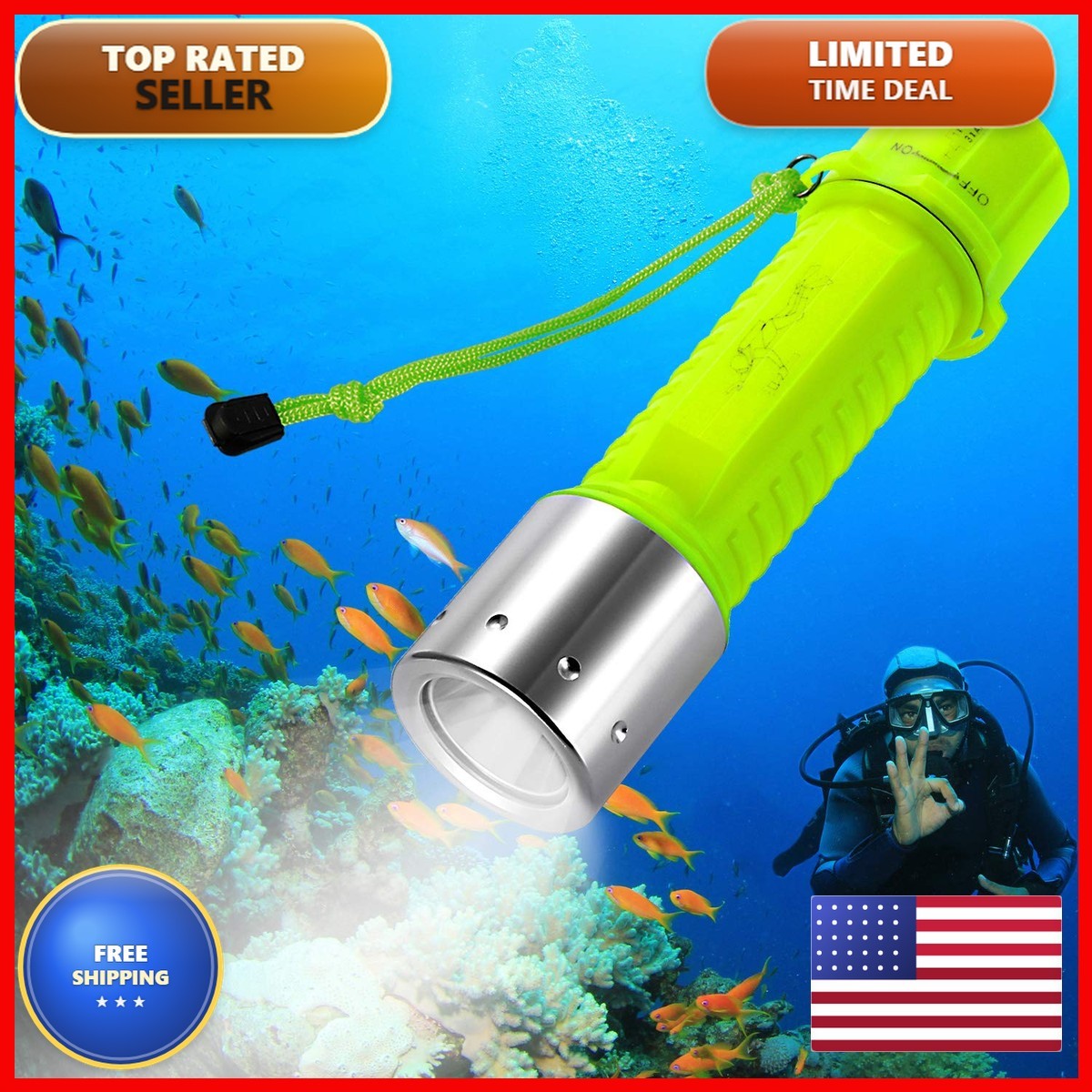 BlueFire Professional 1100 Lumen Diving Flashlight Bright Submarine Light Scuba