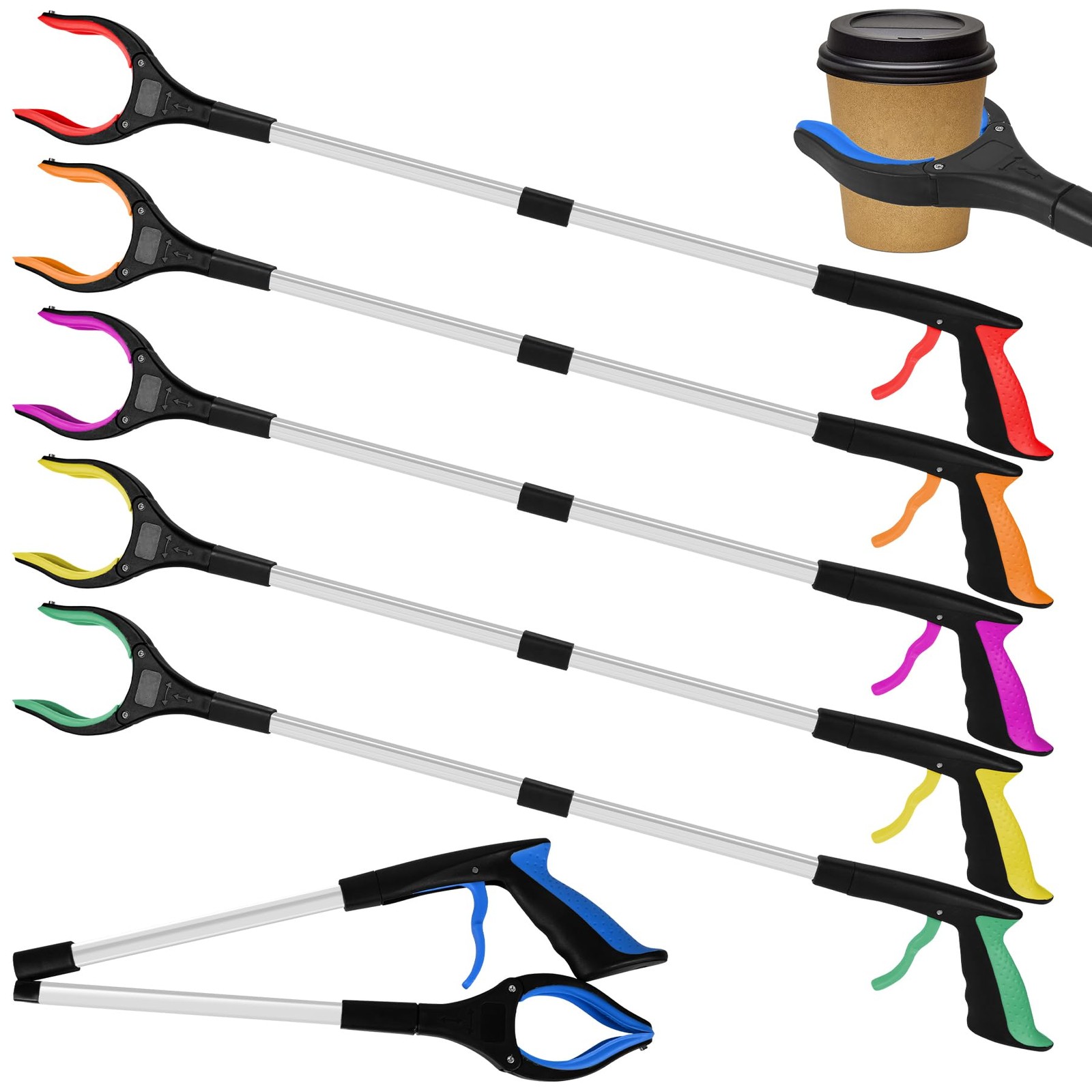 Tottist 6-Piece Heavy-Duty Trash Collection Tool - 32-Inch Lightweight