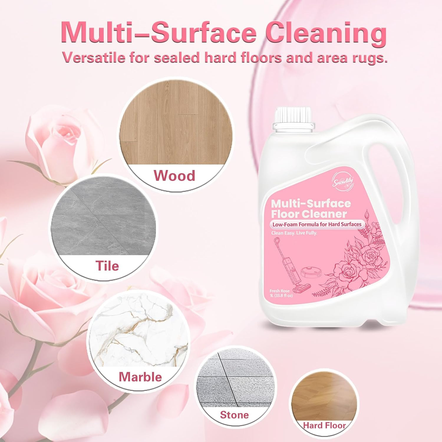 33.8 FL OZ Floor Cleaning Solution Compatible with Robot Vacuum, Residue & Strea