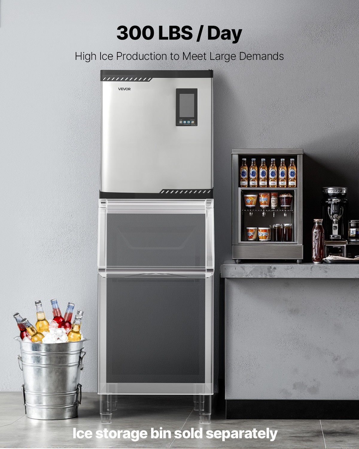 VEVOR Commercial Ice Maker Machine - Head 300 lbs/Day Self-Cleaning Ice Maker
