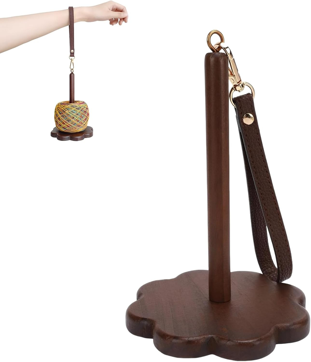Portable Wrist Yarn Holder for Crocheting and Knitting, Wooden Yarn Ball Minder