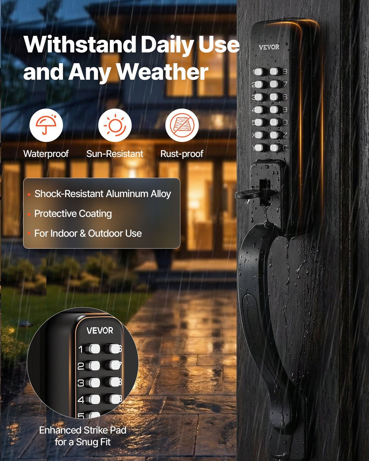 Aluminum Mechanical Keyless Lock, 4-7 Digit Code, Dual-Side Keypad, Auto-Lock