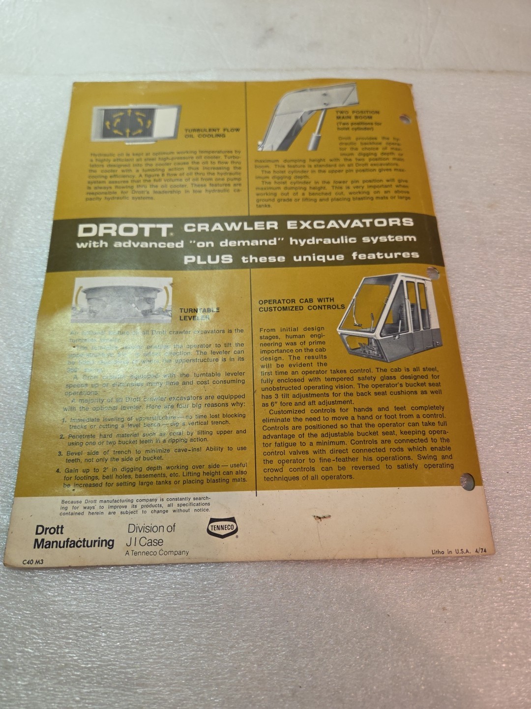 Drott 40 EC Excavator CRAWLER Brochure 1974