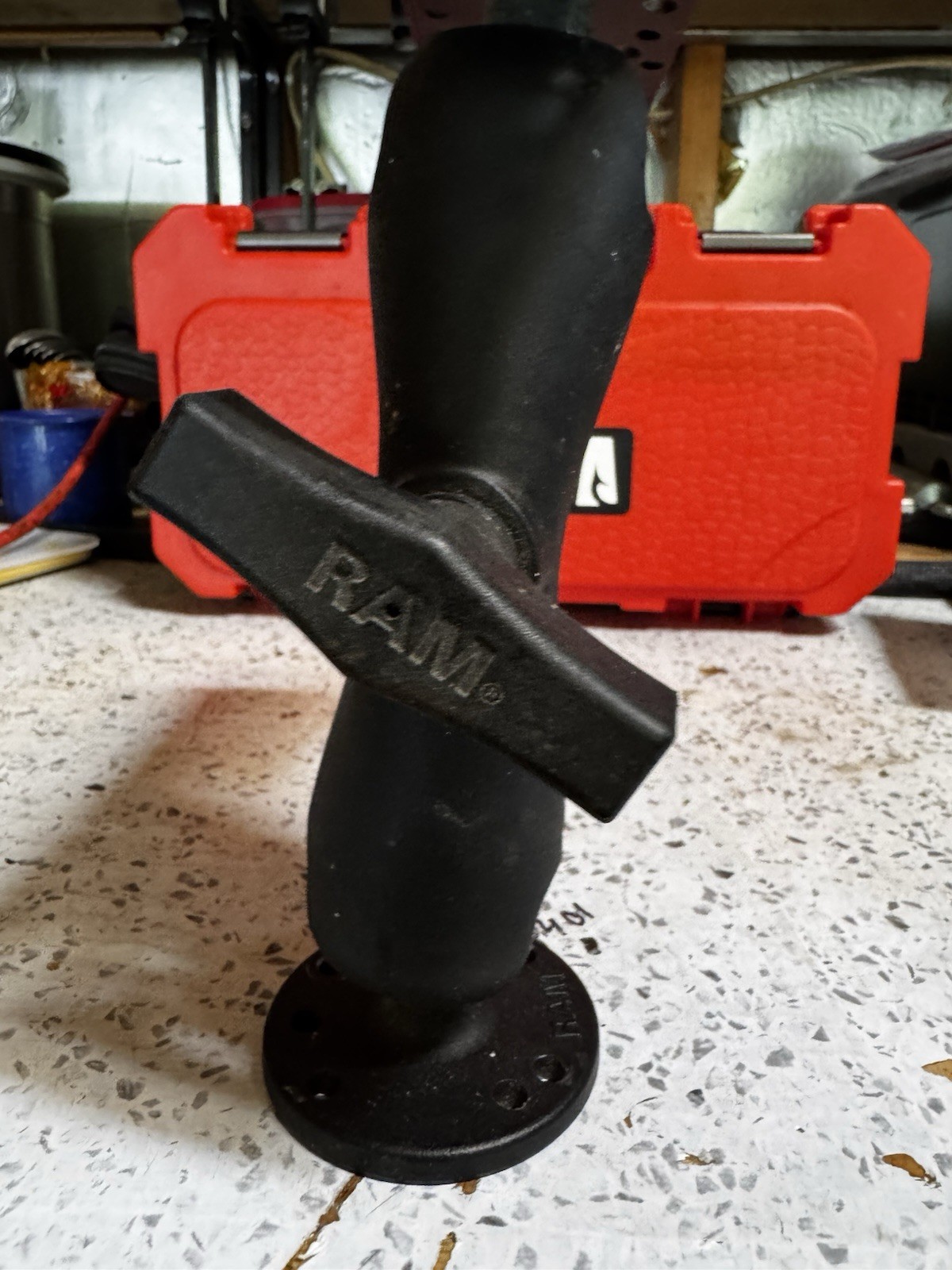 RAM Black Mount Adjustable Arm w/ Round Base & Rectangular Drill Base Plate