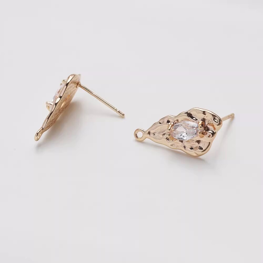 6pcs CZ Pave Leaf Stud Earrings,Gold/Silver Tone Leaves Earring Post With Loop