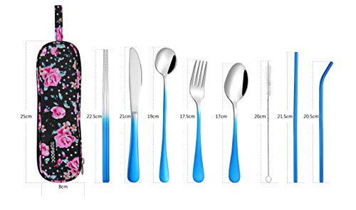 Travel Utensils,Reusable Silverware Set To Go Portable Gradient Blue + TeaSpoon
