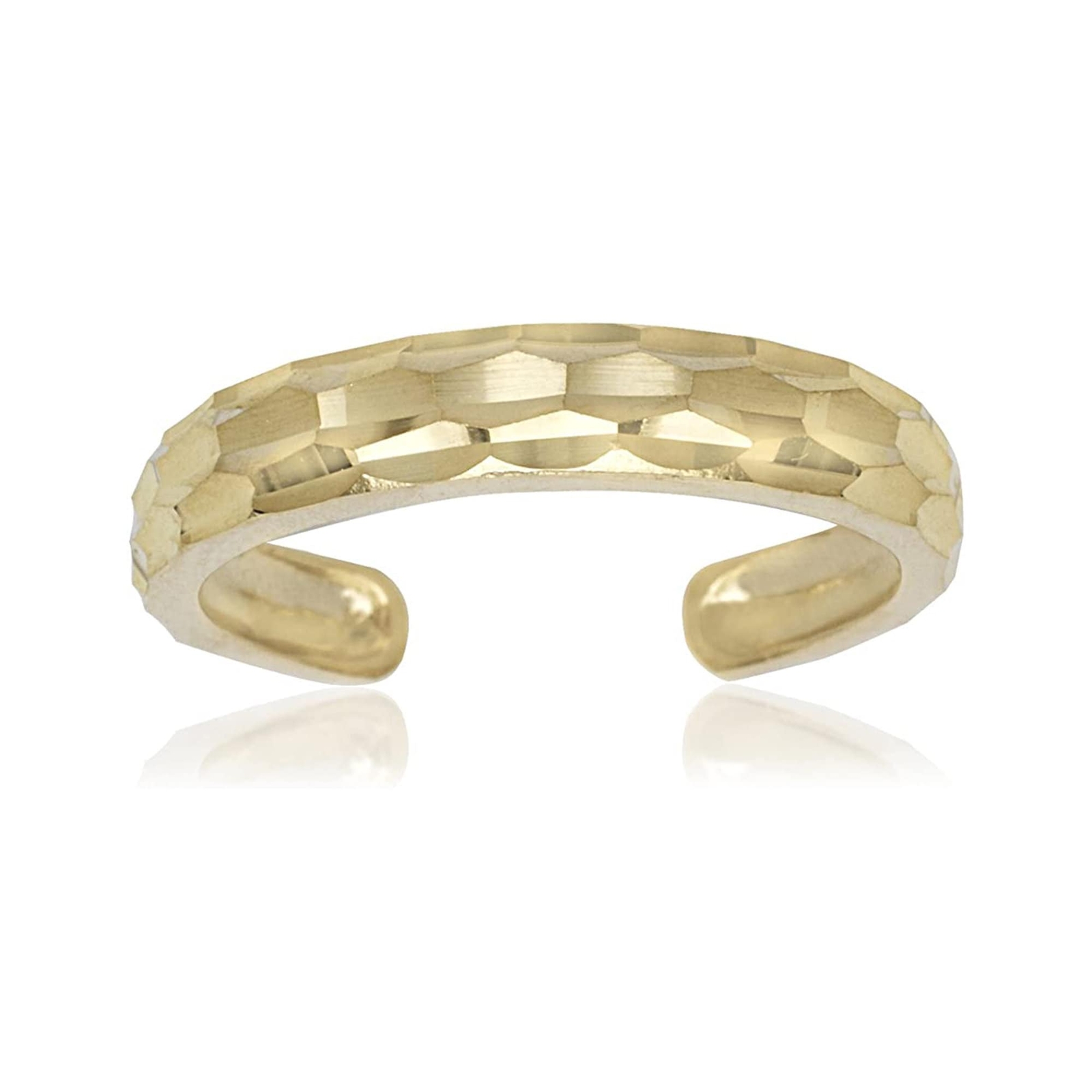 Solid 10K Yellow or White Gold Adjustable Diamond-Cut Band Toe Ring, sparkly