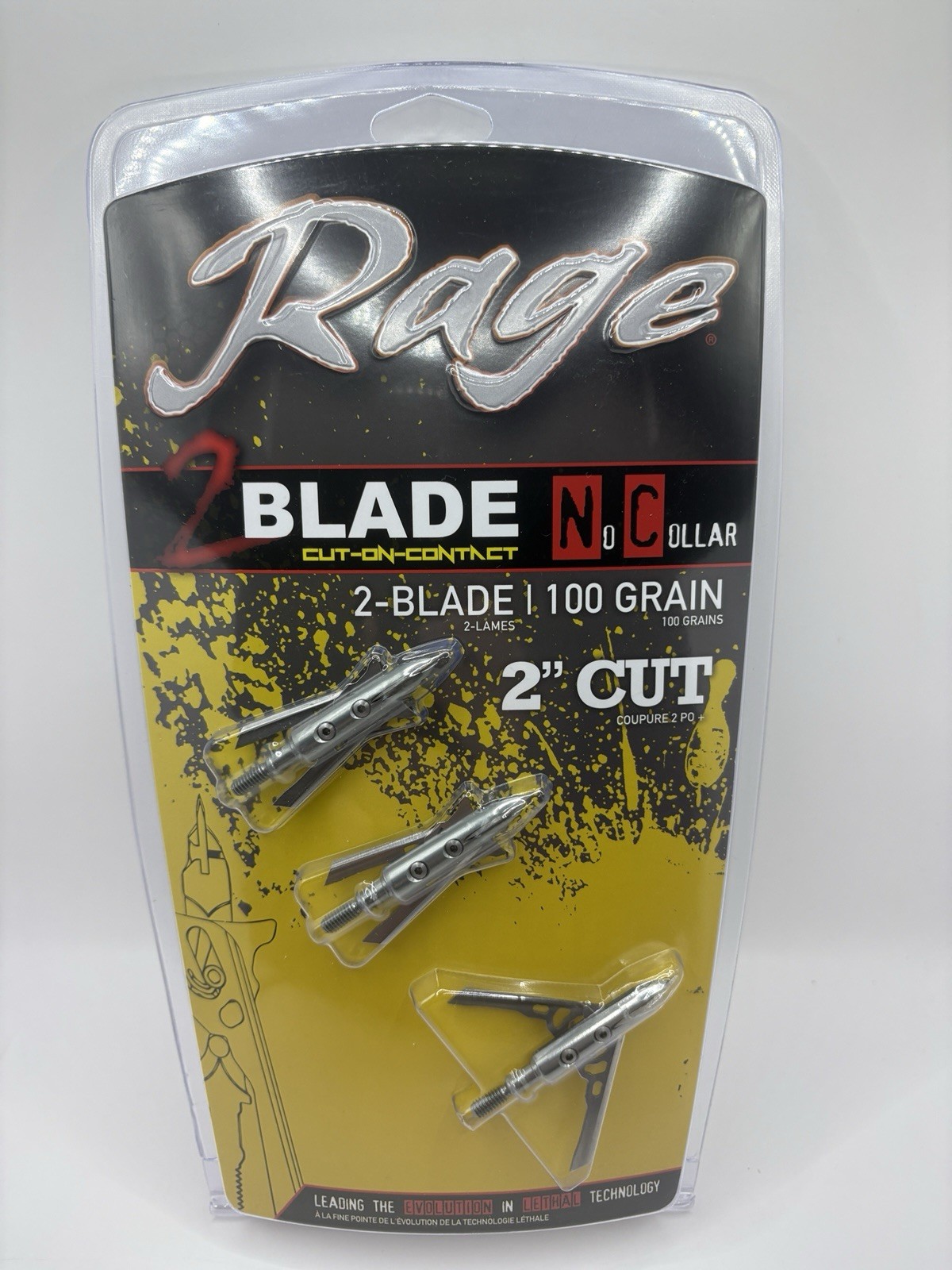Rage 2 Blade Broadheads 100 Grain  2" Cut On Contact Pack of 3 FREE SHIPPING