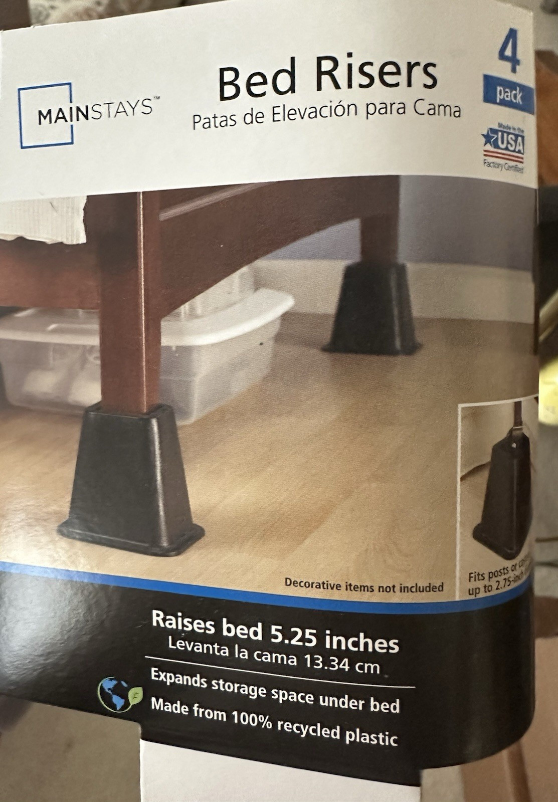 Mainstays Black Plastic Bed Risers, 4-Pack, Raises Bed for Storage New Other