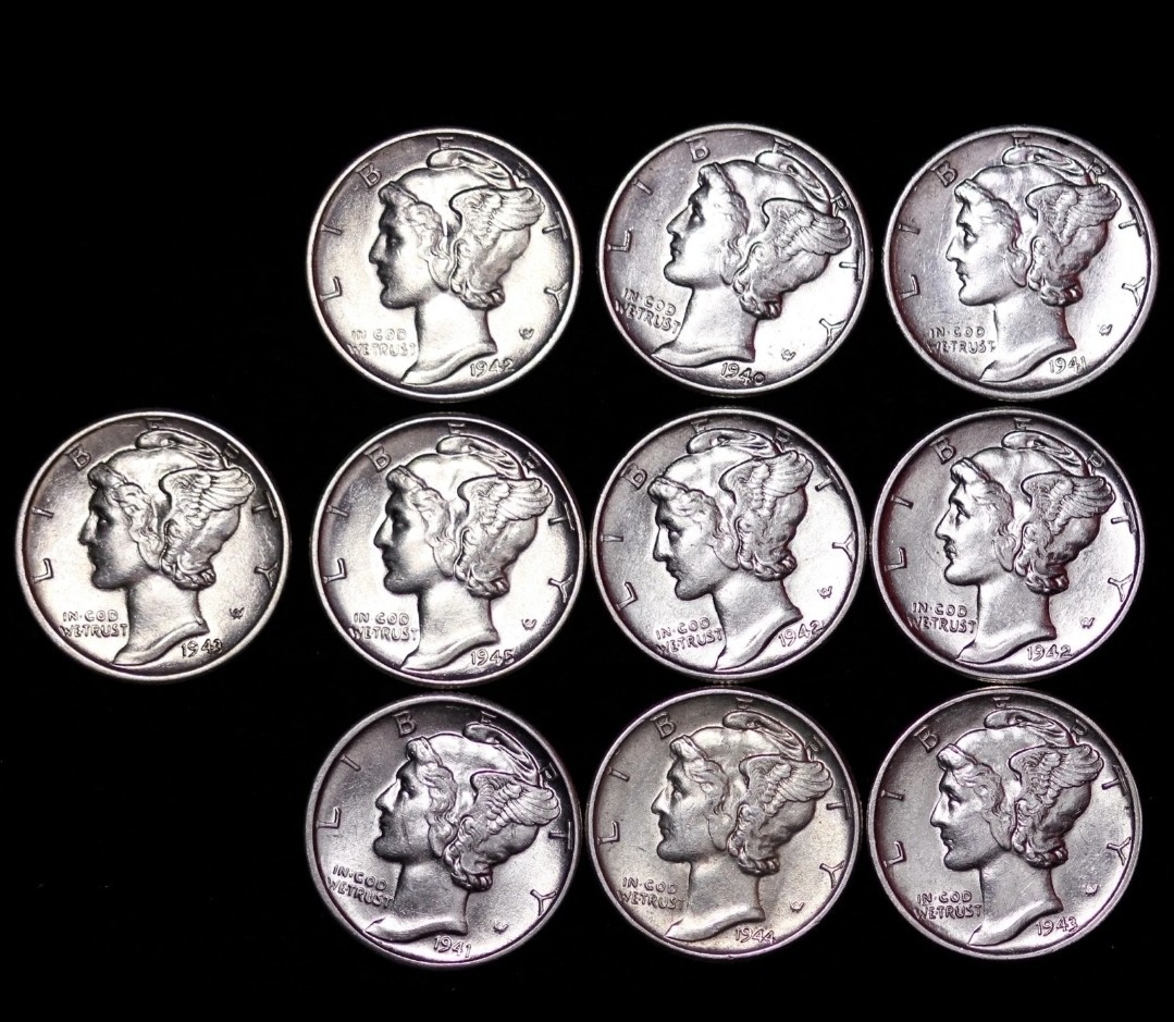 Lot of 25 Coins AU / UNC Mercury Silver Dimes Some D and S Mint FREE SHIPPING