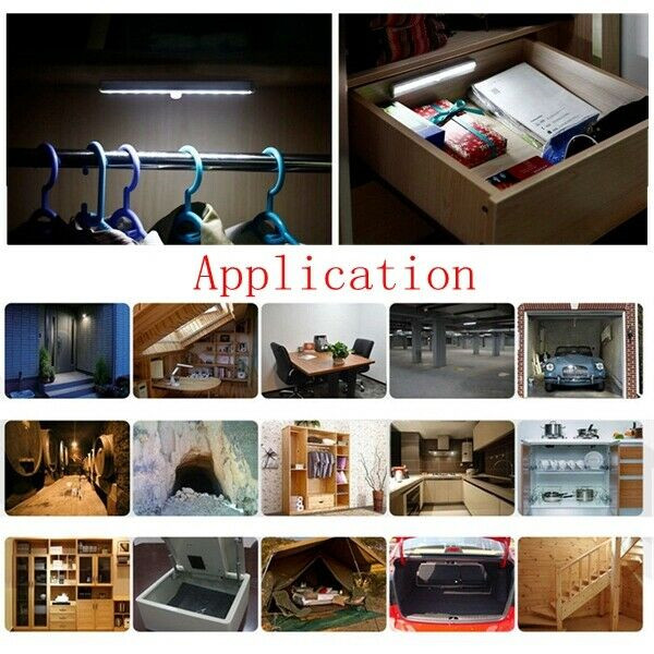 10LED Motion Sensor Light Wireless Night Cabinet Closet Battery Powered Portable