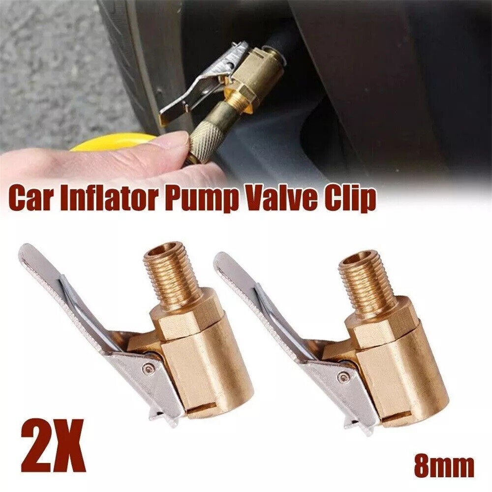 2x 8mm Car Tyre Wheel Tire Air Chuck Inflator Pump Connector Adapter Brass Clip/