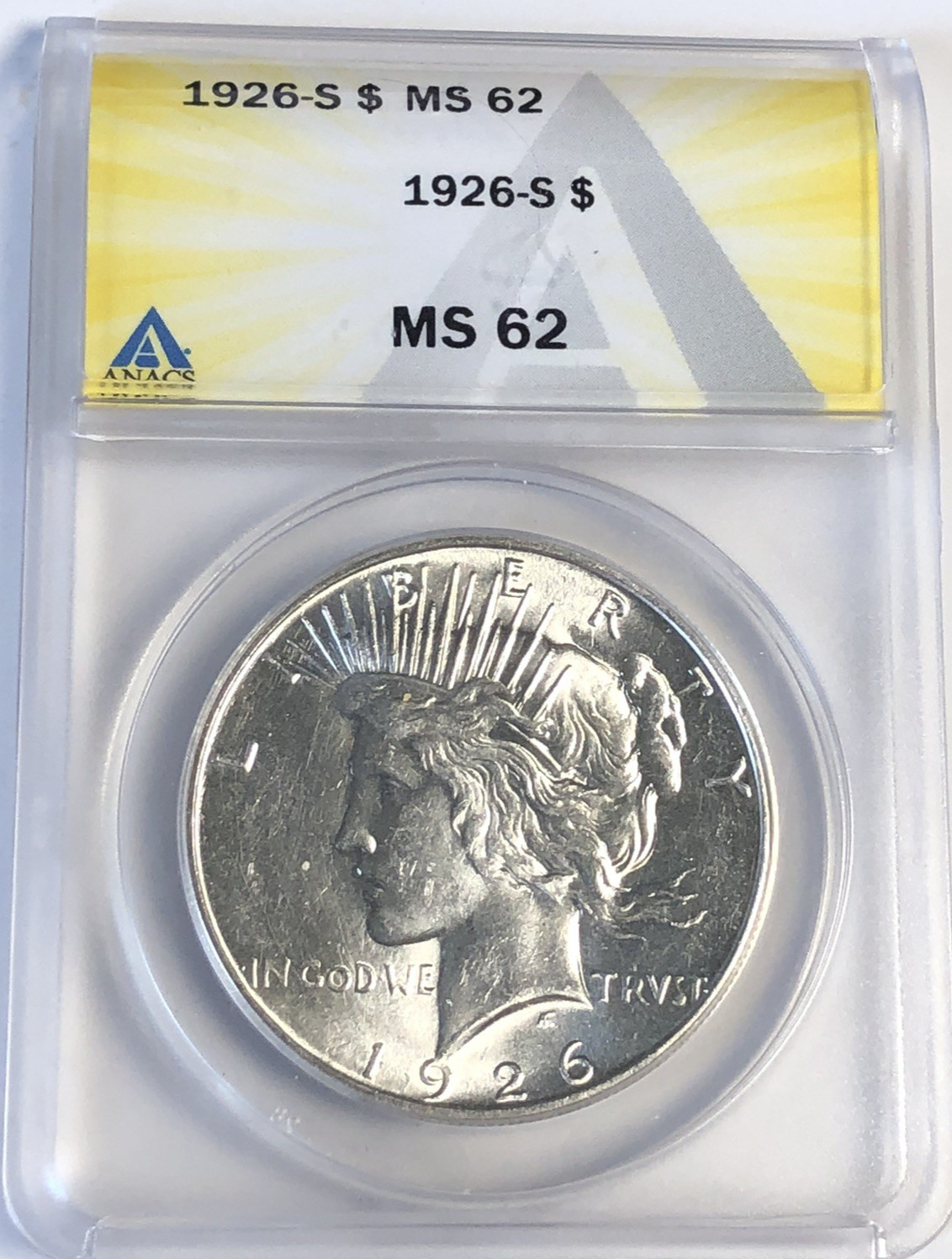 1926 S Peace "ANACS MS62"🔥LUSTER, STUNNING/ INCREDIBLE HIGH POINTS, WHITE!💥✅
