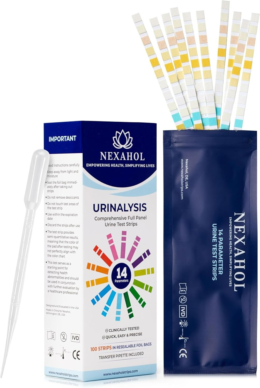 Urine Test Strips For Urinalysis Full Panel - 14 Parameter Urinalysis 100 count