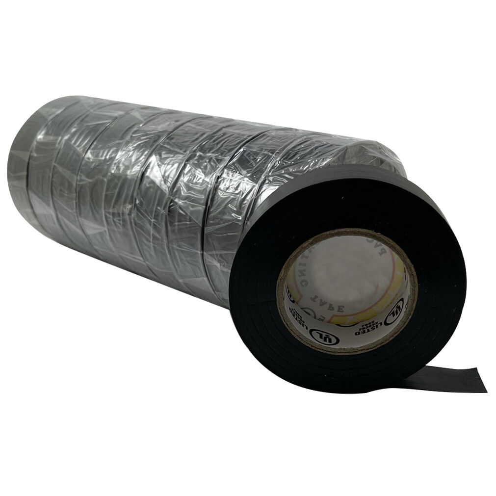 Black Electrical PVC Insulating Tape 3/4" x 66 FT - 10 Roll Sleeve - UL Listed