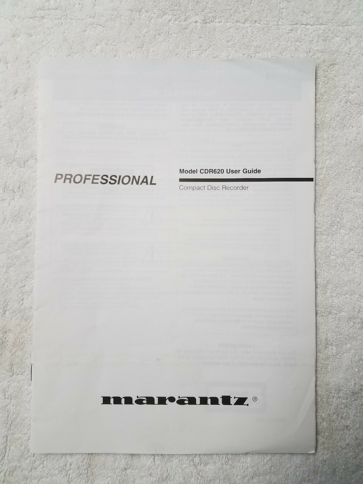 Brand New Marantz CDR620 Owners Manual