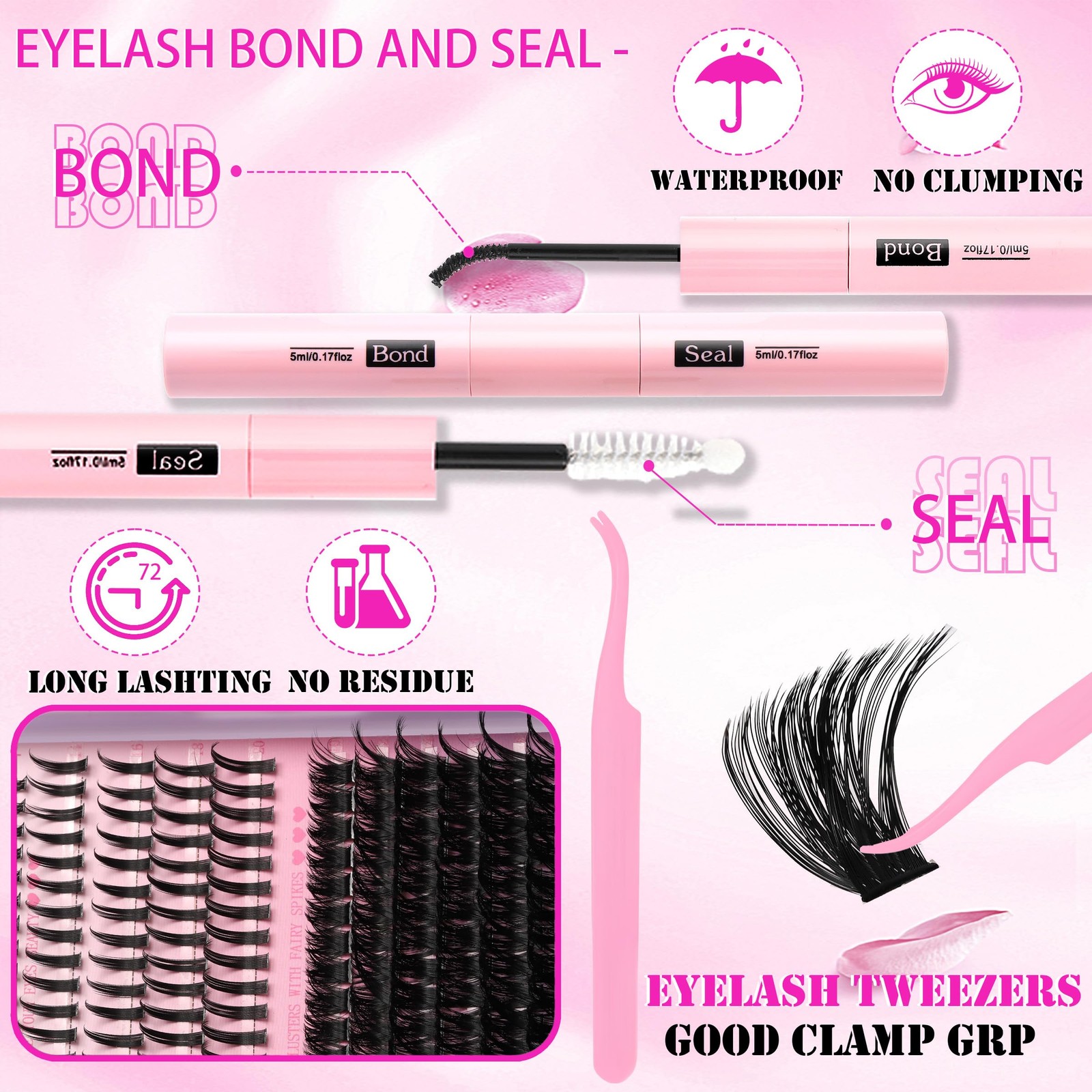 Lashes Clusters Kit Bottom Lashes with Spikes 100D Cluster Eyelash Extensions...