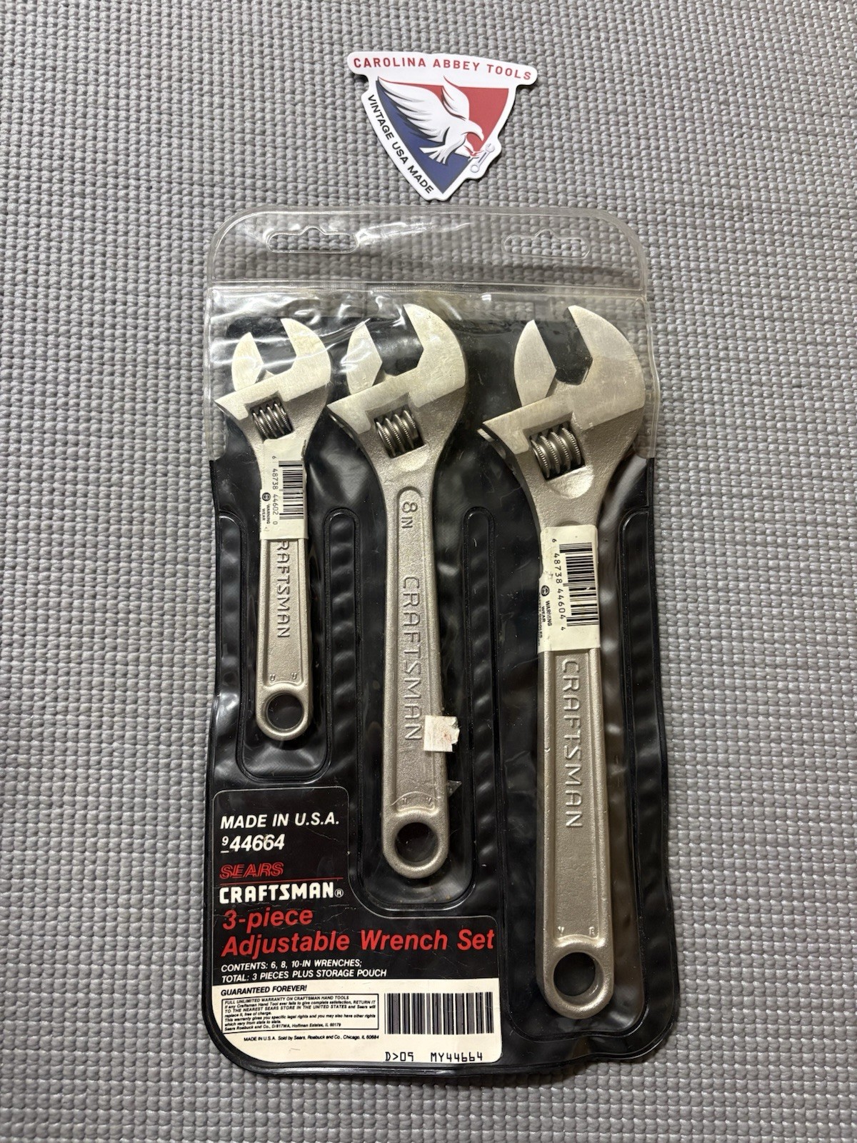 NOS Sears Craftsman USA Rare 3pc Adjustable Wrench Set 44664 6/8/10” Wide Jaw