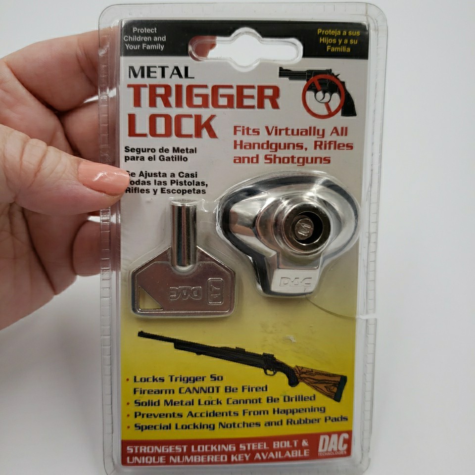 DAC Technologies Metal Trigger Lock Chrome with Key for Handguns Rifles Shotguns