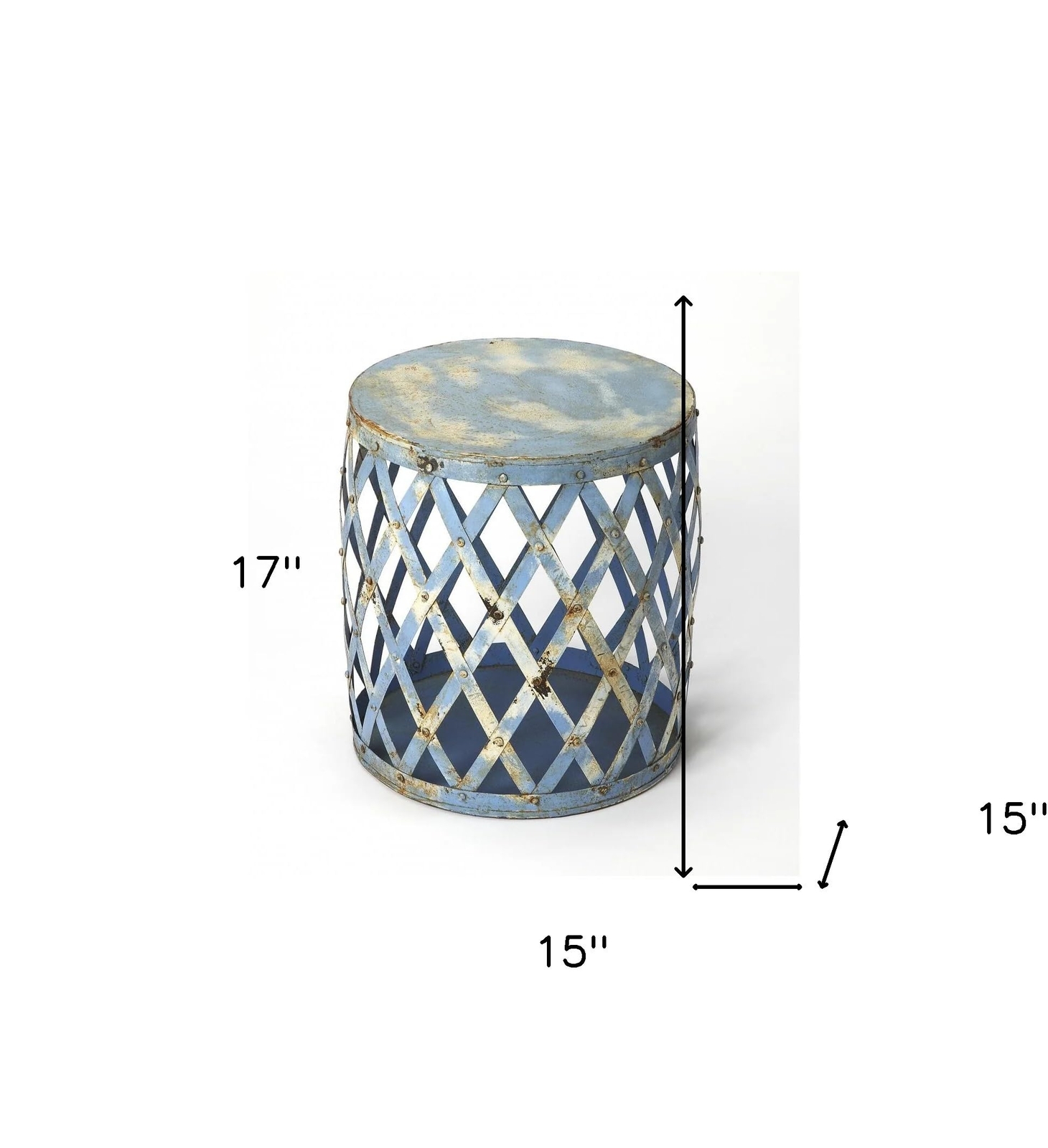17 Rustic Blue Iron Lattice Round Top End Table