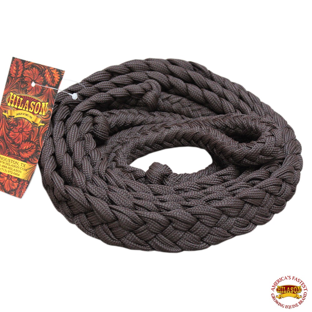 66BH Hilason Braided Poly Barrel Racing Contest Reins Flat 1" X 8Ft Brown